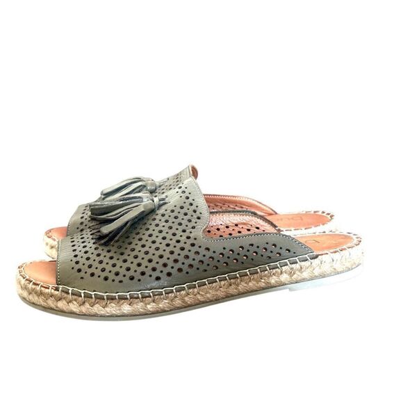 Bueno Navar Leather Laser Cut Peep Toe Slip On Espadrilles Sandals Olive Size 40 - Picture 6 of 11